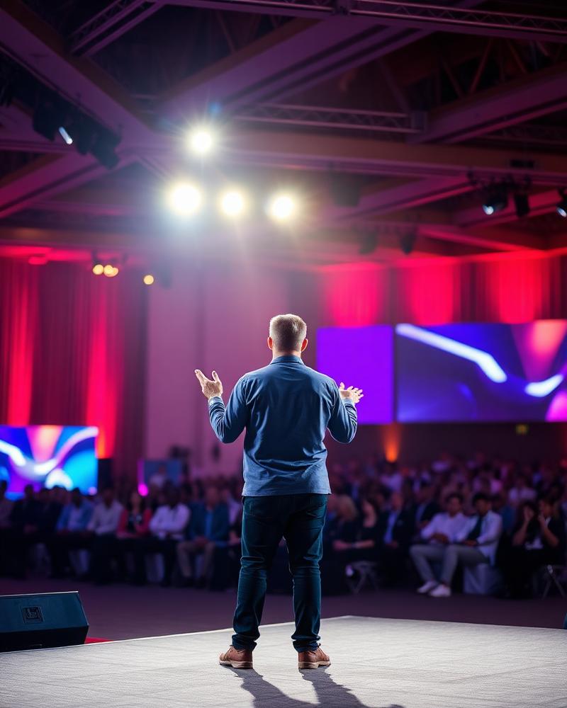 Motivational speaker on stage