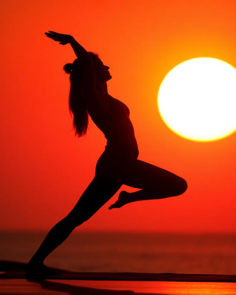 Yoga silhouette at sunrise
